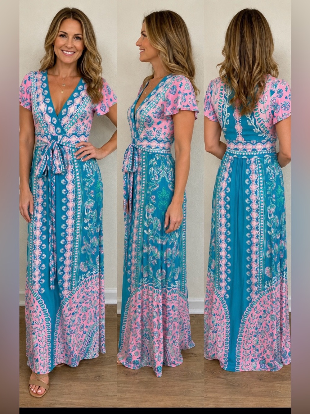 NWT Lilly Pulitzer Pink Turquoise Shell Print Esmarella Maxi Dress Size X Small